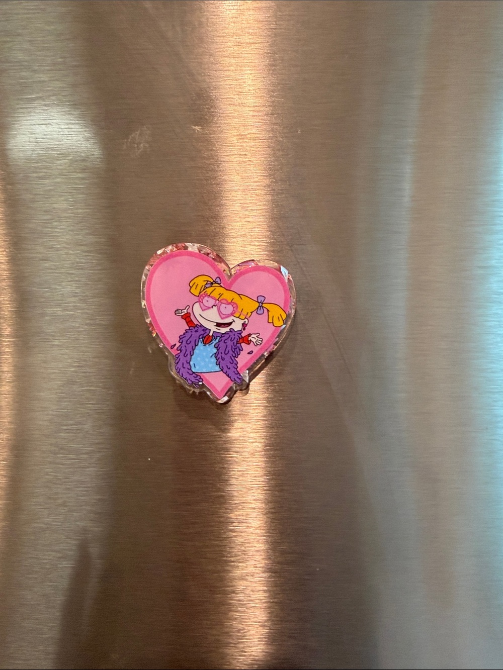 Pink Heart Kids Character Magnet - Cute Cartoon Design